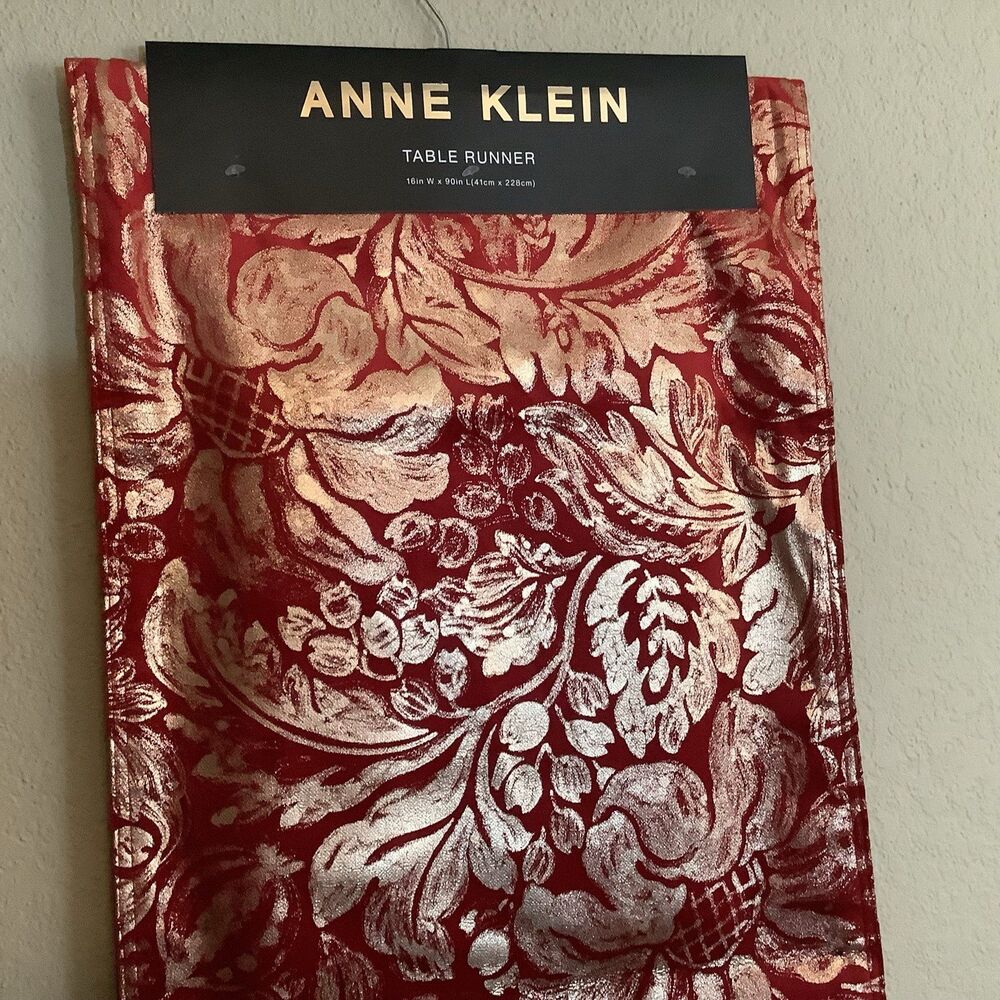 Anne Klein Wine/Gold Floral Table Runner 16in x 90in Christmas Nostalgic Decor